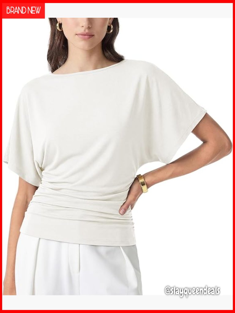 Ruched Waist Dolman Sleeve Blouse Tunic Relaxed Fit Summer Top